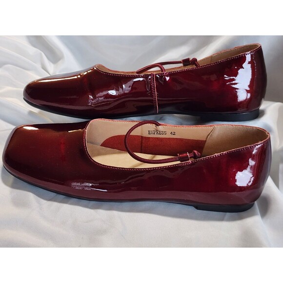 Empress Square Toe Flats Wine Patent Leather Slip on Elastic Strap EU 42 US 12 - Picture 3 of 14